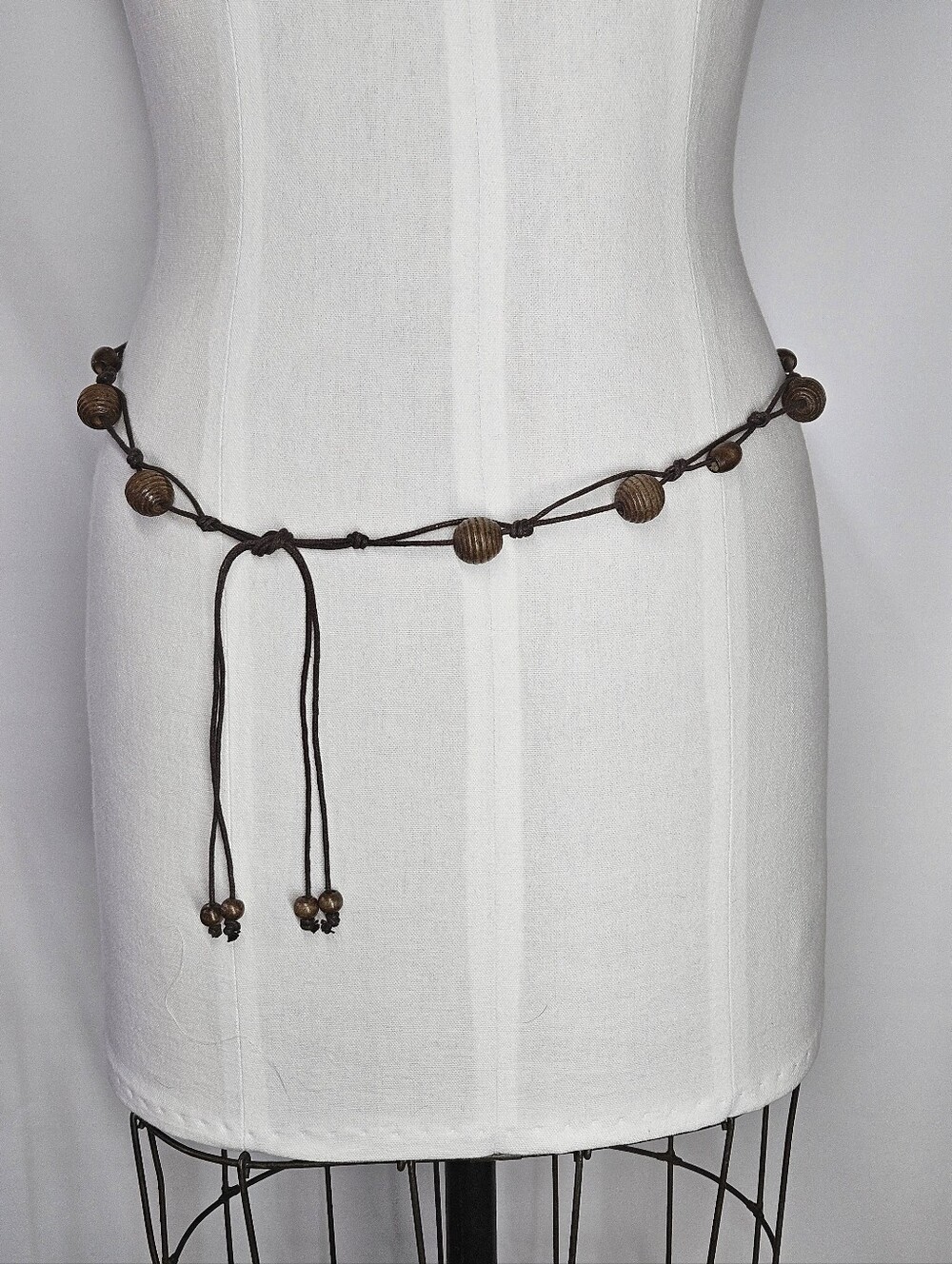 Beaded Belt 35-45" Necklace Boho Wooden Handmade Tie Macrame Brown Multi-way Tie